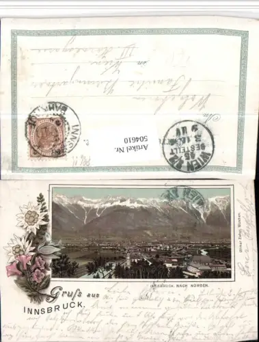 504610,Litho Gruß aus Innsbruck Totale Bergkulisse pub Ottmar Zieher