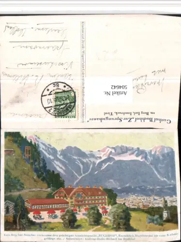 504642,Künstler AK Innsbruck Berg Isel Gasthof Buchhof zur Sprungschanze