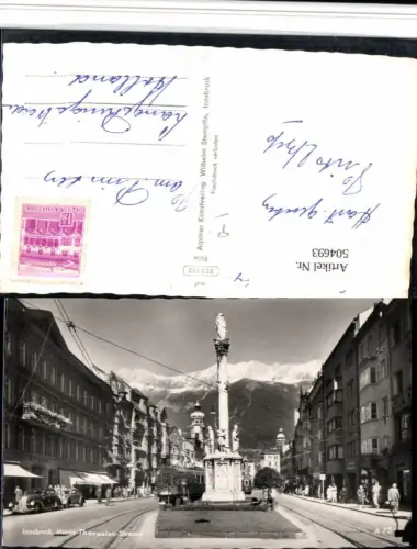 504693,Innsbruck Maria Theresien-Straße Annasäule Straßenbahn Bergkulisse