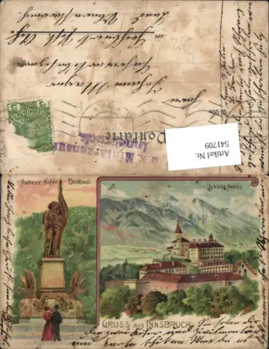 541709,tolle Lithographie Innsbruck Andreas Hofer Denkmal Amras Ambras