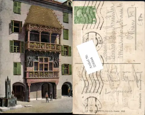 556844,Innsbruck Stadt Präge Lithographie Goldenes Dachl pub Stengel 1512