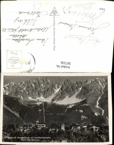 567236,Foto Ak Innsbruck Hungerburg m. Nordkettenbahn u. Hotel Mariabrunn