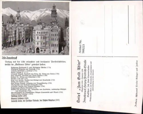 568223,Innsbruck Alt-Innsbruck Hotel Zum Goldenen Adler Liste m. Berühmter Gäste