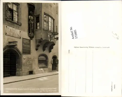 572905,Foto Ak Innsbruck Gasthof zum Burgriesen i. d. Hofgasse Statue