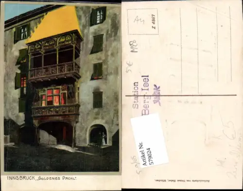 579024,Präge Lithographie Innsbruck Stadt Herzog Friedrichstrasse Stadtturm Goldenes Dachl