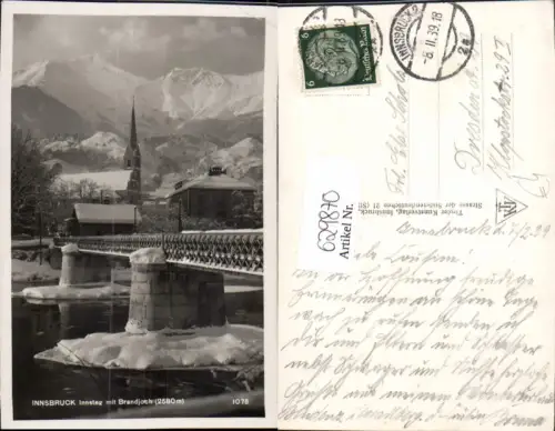 629870,Foto Ak Innsbruck Innsteg m. Brandjoch Brücke Winteransicht