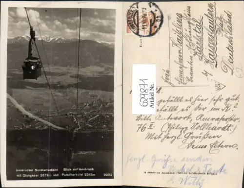 629871,Foto Ak Innsbruck Nordkettenbahn Blick auf Innsbruck Seilbahn Gondel Patscherkofel