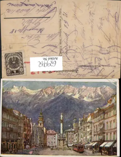 629912,Künstler Ak Innsbruck Maria-Theresien-Straße Annasäule Nordkette Straßenbahn