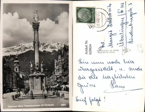 629924,Foto Ak Innsbruck Maria-Theresien-Straße Annasäule Nordkette