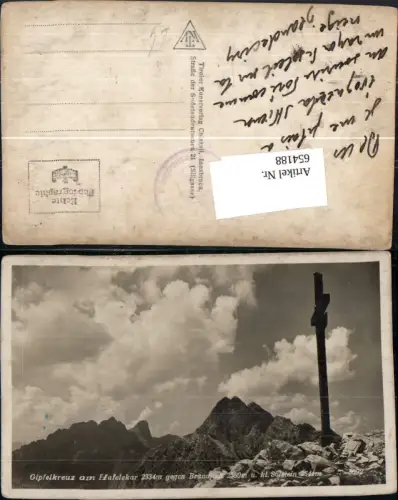 654188,Foto Ak Innsbruck Gipfelkreuz a. Hafelkar geg. Brandjoch u. kl. Solstein