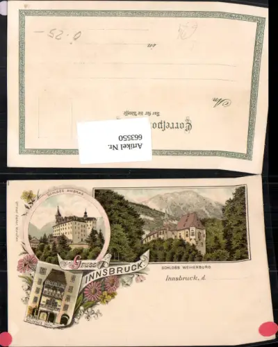 663550,Litho Innsbruck Schloss Weiherburg Blumen Goldenes Dachl