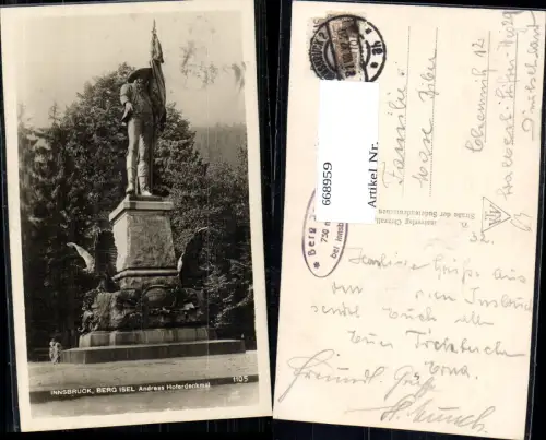668959,Foto Ak Innsbruck Berg Isel Andreas Hoferdenkmal