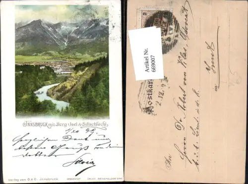 669007,Litho Innsbruck mit Berg Isel u. Sillschlucht pub O. e C.