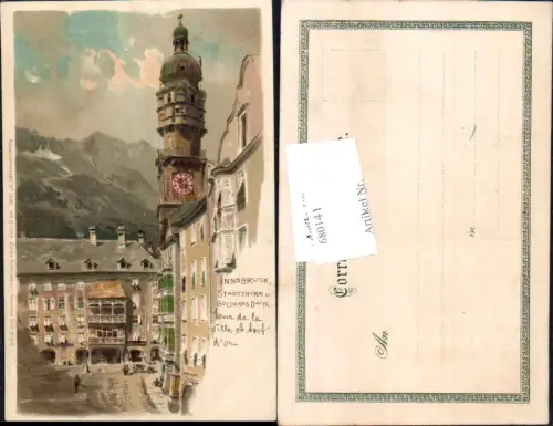 680141 Lithographie Innsbruck Stadtthurm Goldenes Dachl pub Ottmar Zieher 1216