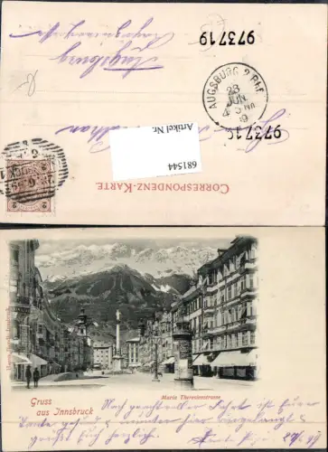 681544 Gruss aus Innsbruck Maria Theresienstrasse Annasäule 1899 Litfasssäule