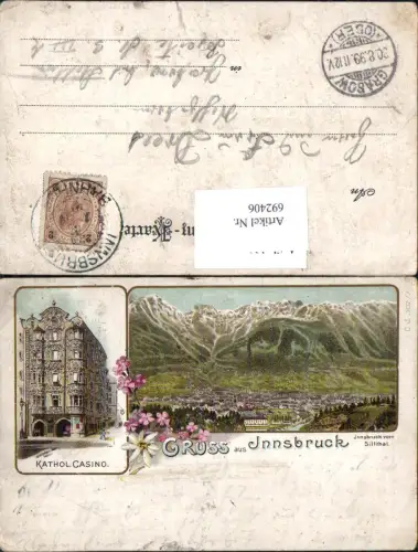 692406 tolle Lithographie Innsbruck Katholisches Casino Sillthal