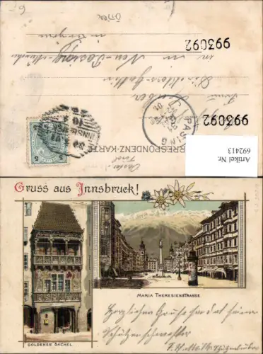 692413 tolle Lithographie Innsbruck Maria Theresienstraße Goldenes Dachl