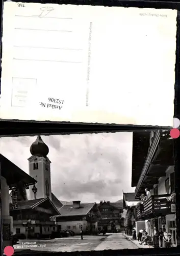 152306,Westendorf Ansicht Hauptplatz Kirche m. Personen 1957