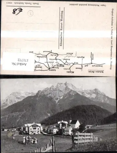 171772,Waidring Ansicht m. Personen Tanz i. Vordergrund Verkehrs Skizze Rückseite