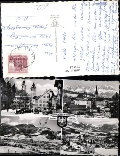 233521,Kitzbühel Totale Straßenansicht Gasthaus Goldene Gans Seilbahn Gondel Winterbilder Mehrbildkarte