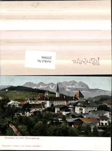 255994,Kitzbühel Teilansicht Kirchen m. d. Kaisergebirge