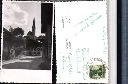 328756,Foto AK Kirchberg in Tirol Straßenansicht Gasthof Unterm Rain Kirche