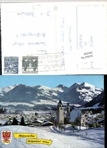 505356,Kitzbühel Totale geg. Süden Kirche Bergkulisse Winterbild