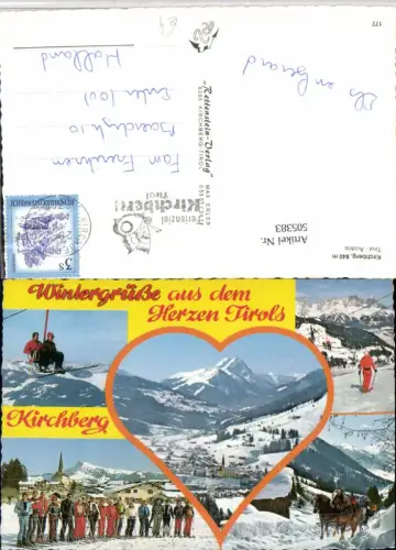 505383,Kirchberg in Tirol Totale Sessellift Skifahrer Pferdeschlitten Mehrbildkarte
