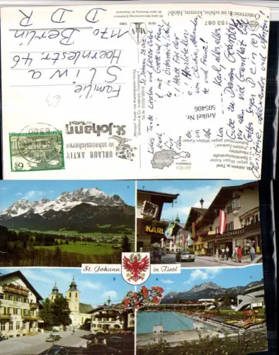 505406,St. Johann in Tirol Totale Freibad Postamt Raiffeisenkasse Mehrbildkarte