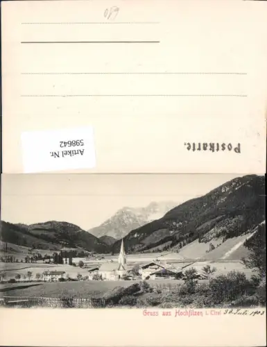598642,Litho Hochfilzen i. Tirol Ansicht m. Kirche