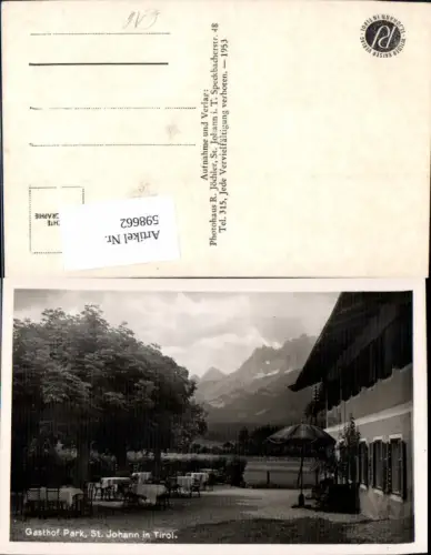 598662,Foto Ak St Johann i. Tirol Gasthof Park Gastgarten