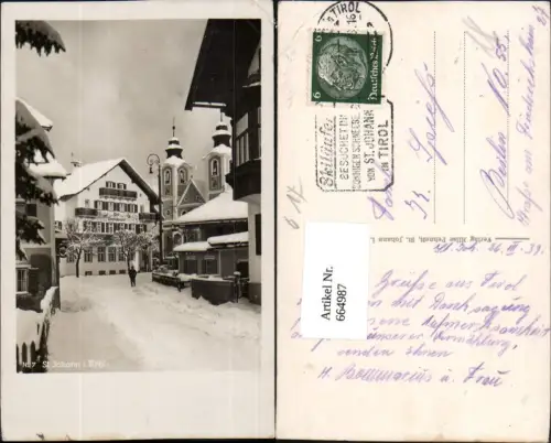 664987,Foto Ak St Johann i. Tirol Winteransicht Postamt Kirche