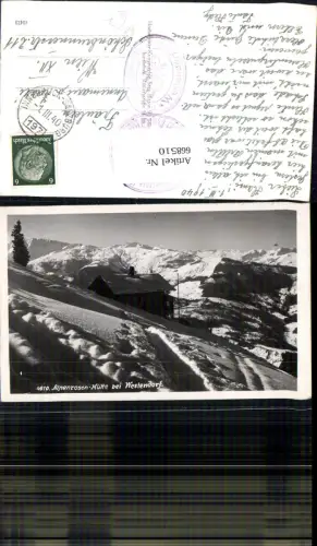 668510,Foto Ak Alpenrosen-Hütte b. Westendorf im Winter Bahnpost 197 Innsbruck Salzburg
