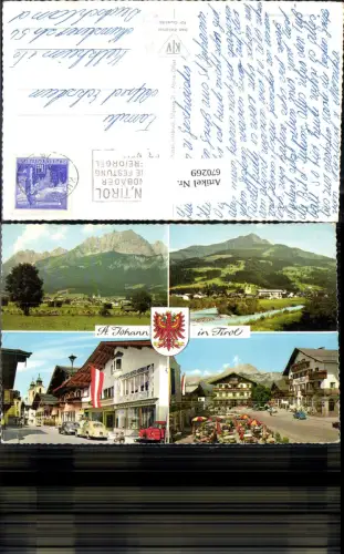 670269,Mehrbild Ak St Johann i. Tirol Ansicht Raiffeisenkassa VW Käfer Ansicht m. Kirche