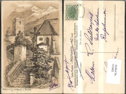 151842,Rattenberg Bleistiftzeichnung Radierung Ansicht Aufgang z. Kirche sign A. Ringler