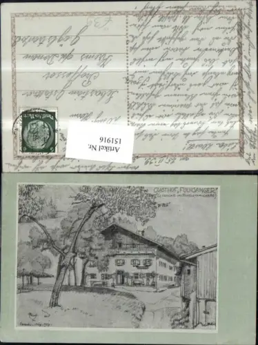 151916,Rettenschöss Kufstein Walchsee Bleistiftzeichnung Gasthof Fuchsanger 1939