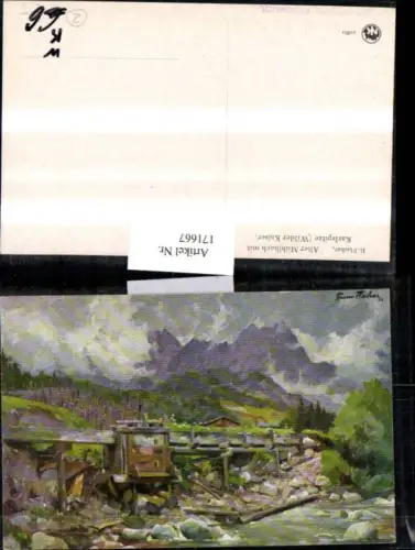 171667,Ellmau Alter Mühlbach m. Karlspitze Wilder Kaiser Künstlerkarte sign B. Flashar