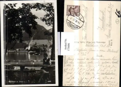 173606,Walchsee Teilansicht See Sitzbank Frau