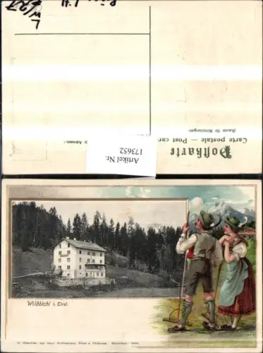 173652,Präge Litho Wildbichl Gasthaus Alpenrose Frau u. Mann in Tracht