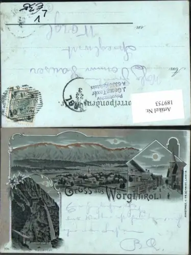 189753,Mond Litho Gruss aus Wörgl in Tirol Wasserfall Dorfplatz pub Schmidt Lahr