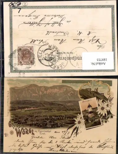 189755,Litho Gruss aus Wörgl in Tirol Maria Stein Hohe Salve Unterinnthal 1898