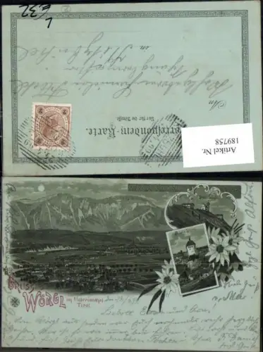 189758,Mond Litho Gruss aus Wörgl im Unterinnthal Hohe Salve Maria Stein 1898