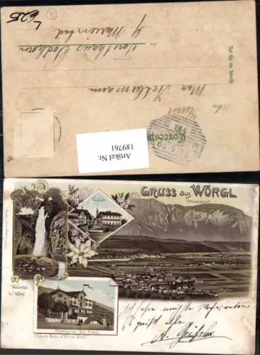 189761,Litho Gruss aus Wörgl in Tirol Wasserfall Restauration Bad Eisstein Hauptplatz