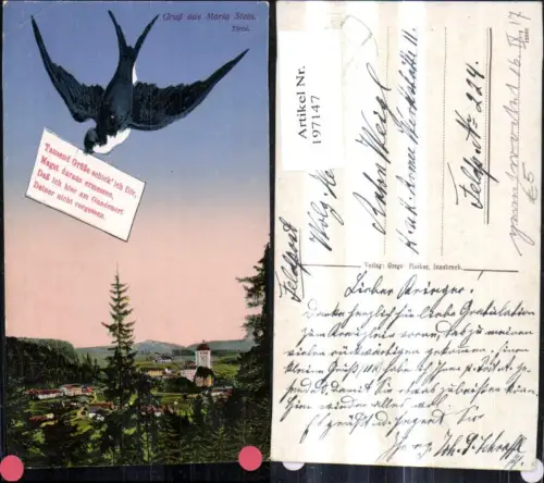 197147,Maria Stein Fotomontage Schwalbe m. Spruch Kufstein