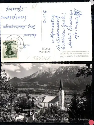 256051,Niederndorf Teilansicht Kirche b. Kufstein m. Kaisergebirge
