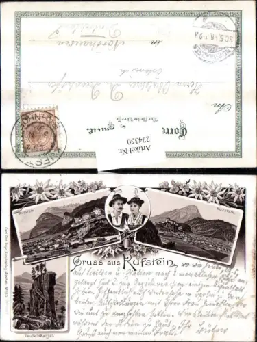 274350,Litho AK Gruß aus Kufstein Totale Festung Teufelskanzel Tracht Mehrbildkarte pub Carl Otto Hayd 132