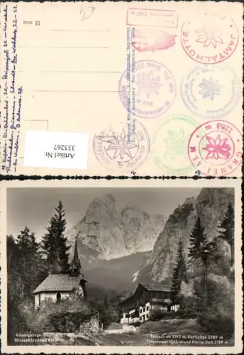 335267,Hinterbärenbad b. Kufstein Kapelle m. Totenkirchl Karlspitze Totensessel Bergkulisse