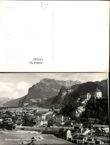 335285,Kufstein Totale m. Bahnhof u. Festung geg. Kaisergebirge Bergkulisse