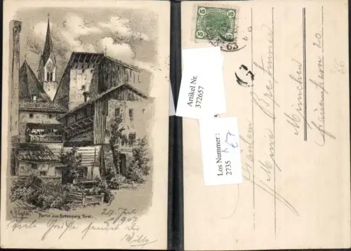372657,Künstler AK A. Ringler Rattenberg Partie Kirchenturm