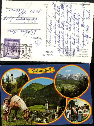 436812,Söll am Wilden Kaiser Totale Stampfanger Tiroler Tracht Pferd Mehrbildkarte